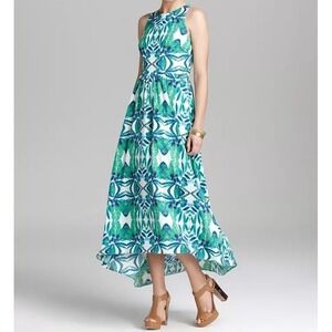 Cynthia Steffe Sydney Floral Maxi Dress NWT 12 Blue Green High Low Wedding Guest